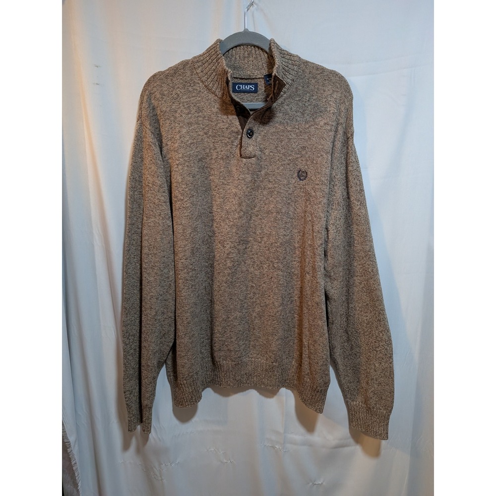 Brown‎ XL Academia Tweed Grandpa Preppy Buttons Pullover Men's Chaps Sweater